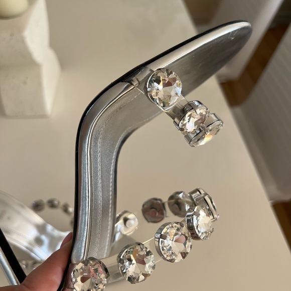 💎Zara Rhinestones Crystals Embellished Mules Silver Heels US Sz 11/ EU 42 - Picture 9 of 11
